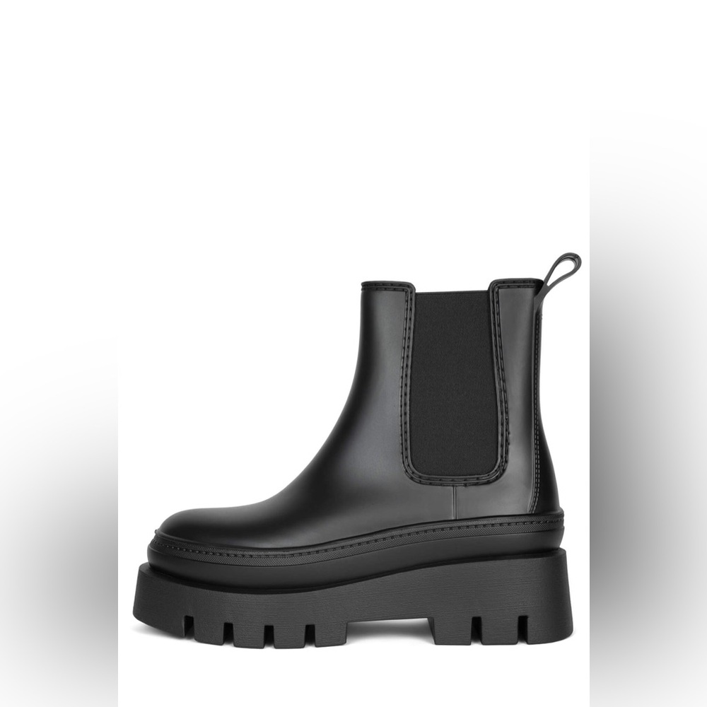 NEW Jeffrey Campbell Rain-Storm Platform Lug Sole Chelsea Rain Boots Black 9